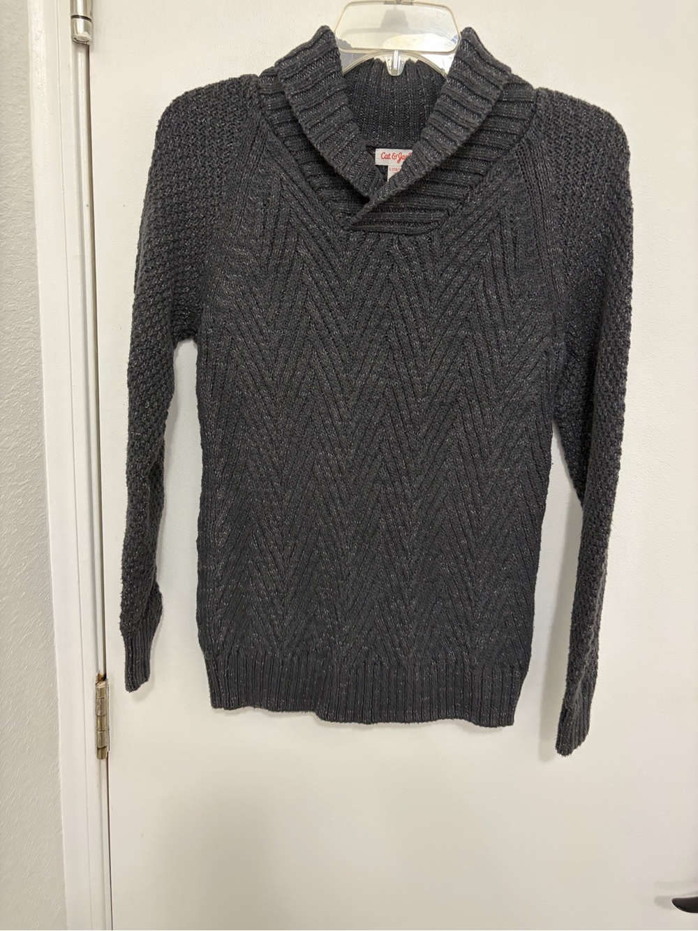 Cat & Jack boys Charcoal V-Neck Shawl Collar Sweater
